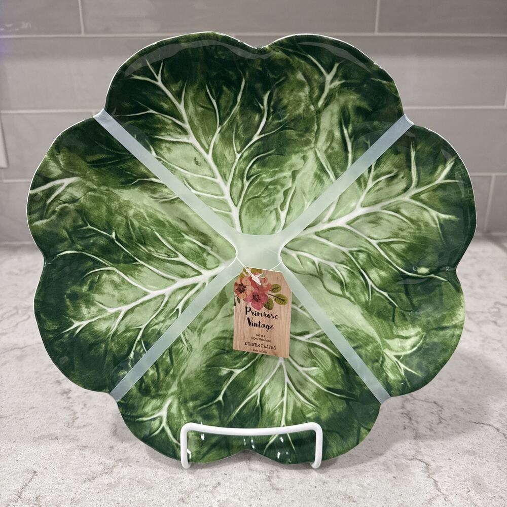 Primrose Vintage Green Cabbage Set of 4 Melamine Spring 11” Dinner Plates New